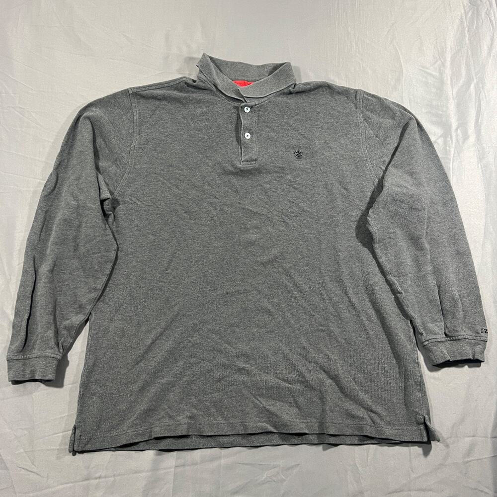 IZOD Mens XL Gray Long Sleeve Polo Shirt 100% Cotton Casual Classic Fit